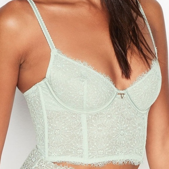 Victoria's Secret Lace Unlined Long Line Demi Bra in Pale Sky Gray 34D - Picture 1 of 8